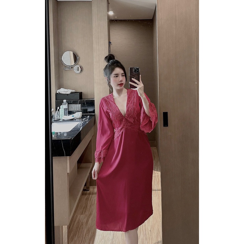 Đầm tay dài ren tầng 2 lớp lụa Latin dáng ngắn kết hợp đi chơi dạo phố