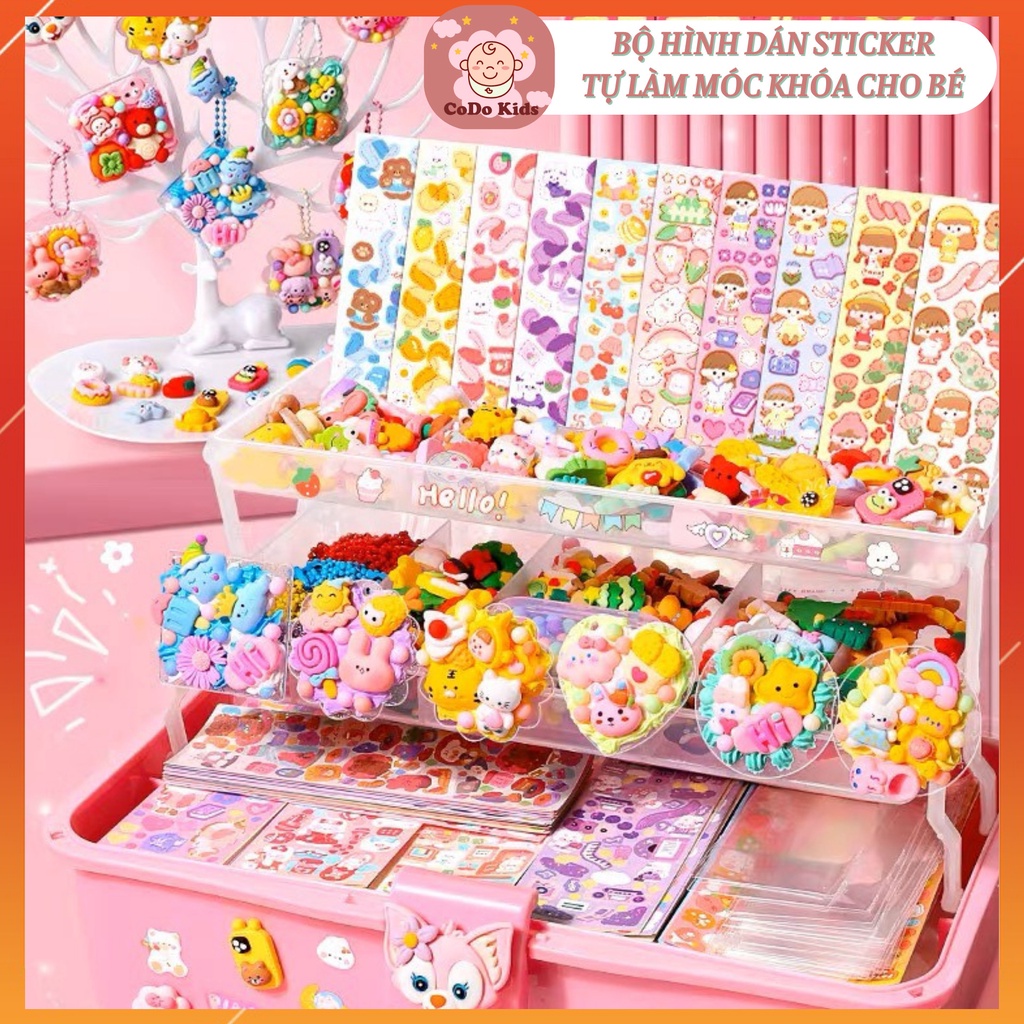 Bộ Hình Dán Sticker Tự làm Móc Khóa Miếng Dán Goo Trang Trí Sổ Tay Dễ Thương handmade DIY