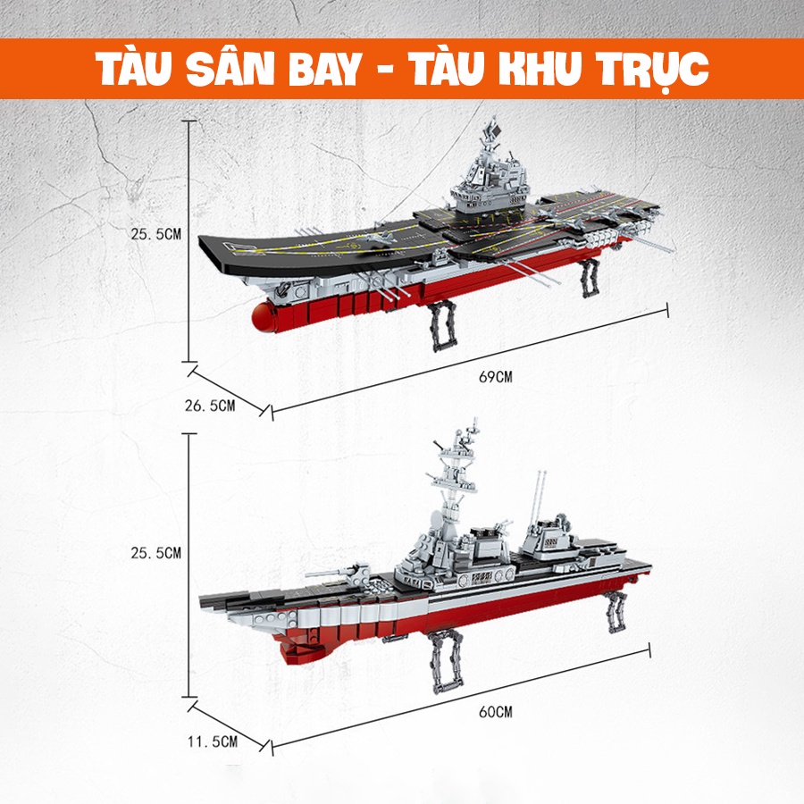 Bộ đồ chơi lắp ráp Tàu Sân Bay khổng lồ 2000CT-Xếp hình logo tàu chiến dài 80 cm kèm lính hải quân