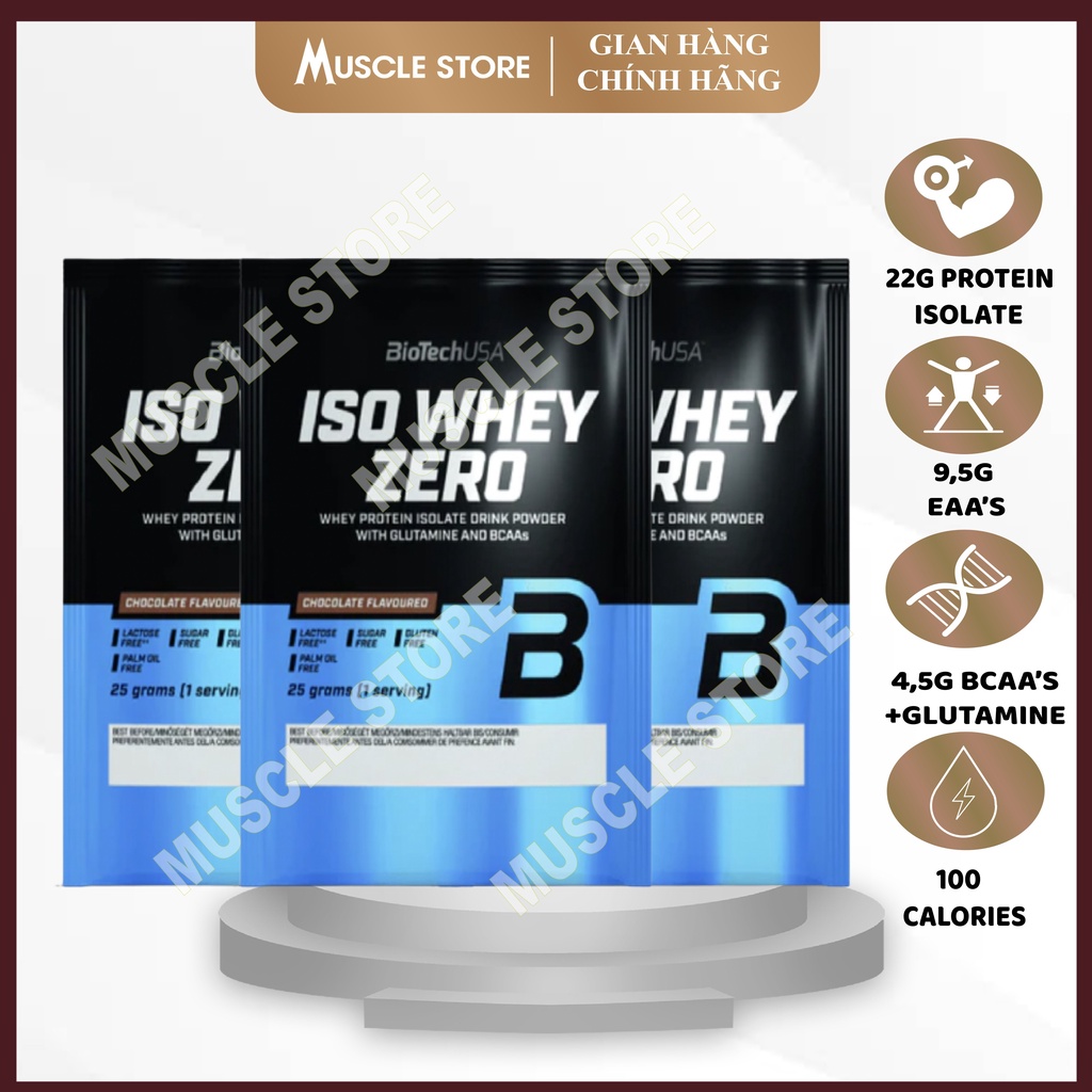 Sample Iso Whey Zero -  Whey Protein Isolate BioTech (1Liều), Hỗ Trợ Tăng Cơ/Giảm Mỡ, 22g Protein, 9g EAA, 5G BCAA.