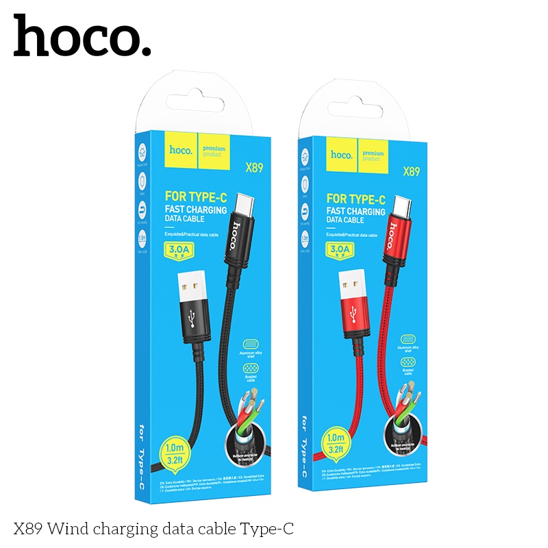 Cáp sạc Hoco X89 Type-C sạc nhanh dây dù bện dài 1M cho Smartphone đen