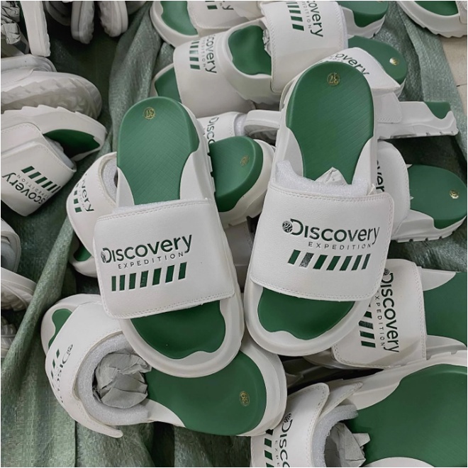 Dép quai dán ngang DISCOVERY cao 4cm,Trắng-Xanh Lá /Tặng kèm hộp, Hỗ trợ đổi size 7 ngày