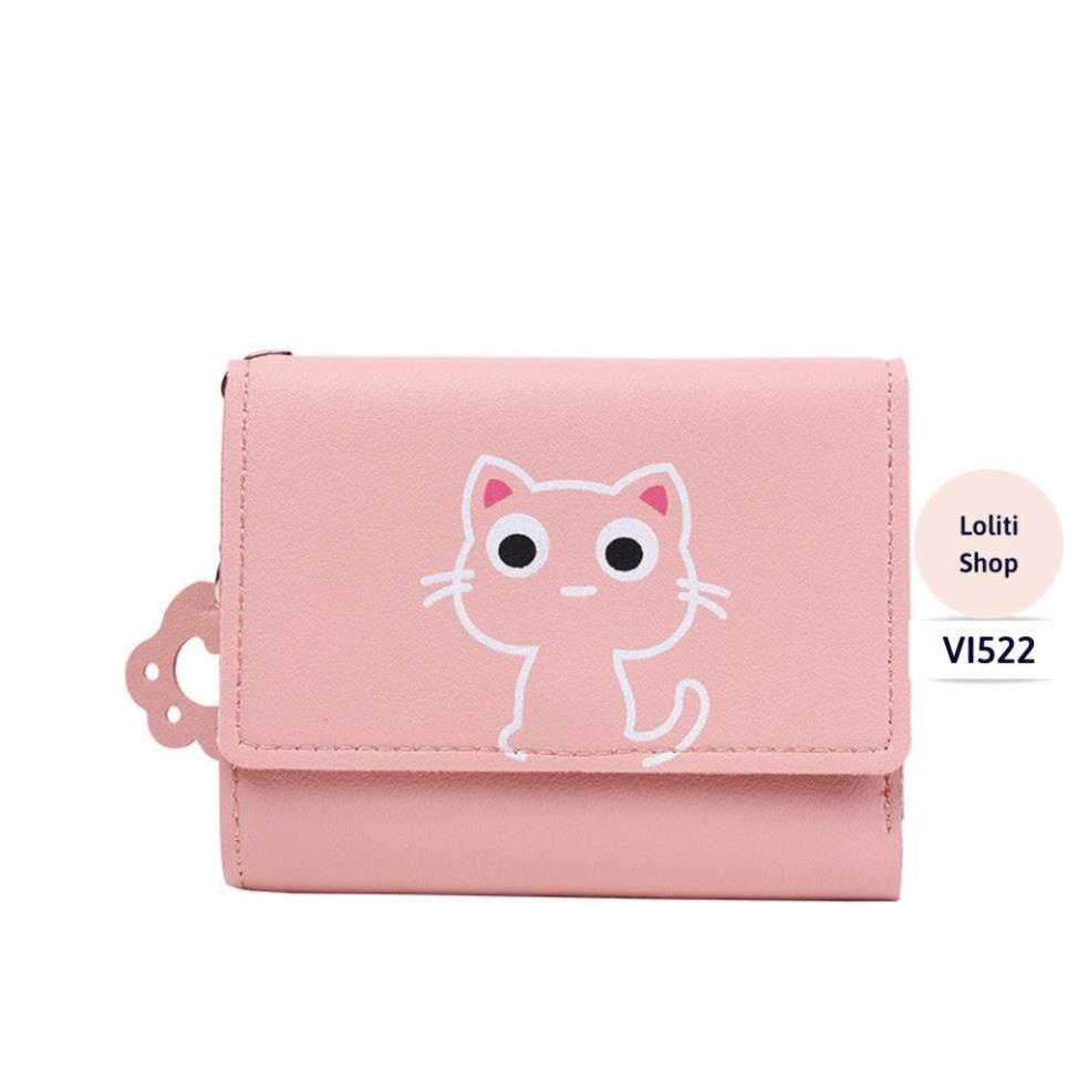 Ví nữ, ví nữ gập Hàn Quốc in hình mèo nhỏ dễ thương tiện dụng, thời trang LOLITI VI522
