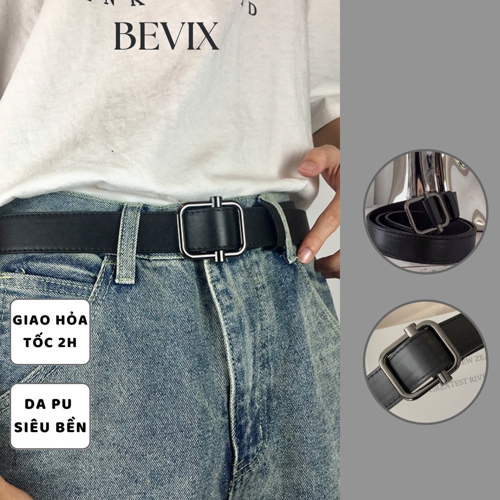 Dây nịt thắt lưng da nam nữ DAVE BEVIX mặt chữ nhật không đục lỗ bản 2.8cm phong cách Hàn Quốc - Thắt Lưng DAVE