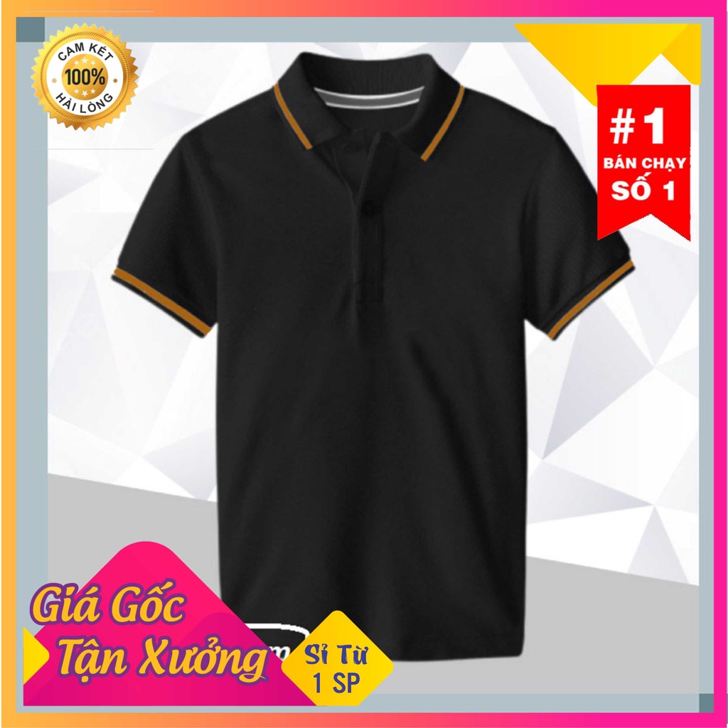 Áo Polo Mè Thể Thao Màu Đen Sọc Cam - Hàng chất lượng cao, Giá Sỉ