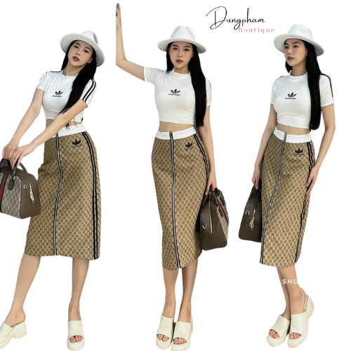 Set áo thun ôm body kèm chân váy GC khoá dài hàng Quảng châu - Anna.Store