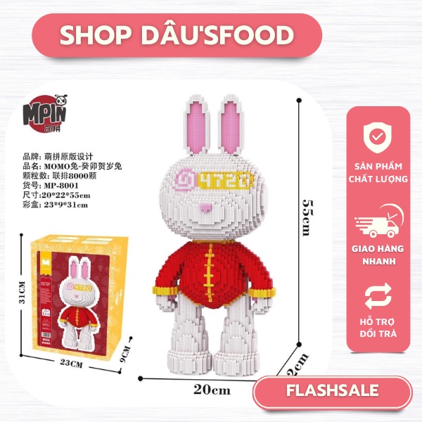 Lego Mô hình lắp ráp thỏ momo 55cm hãng mpin bộ xếp hình bearbrick to cỡ lớn có đèn cho bé trẻ em th