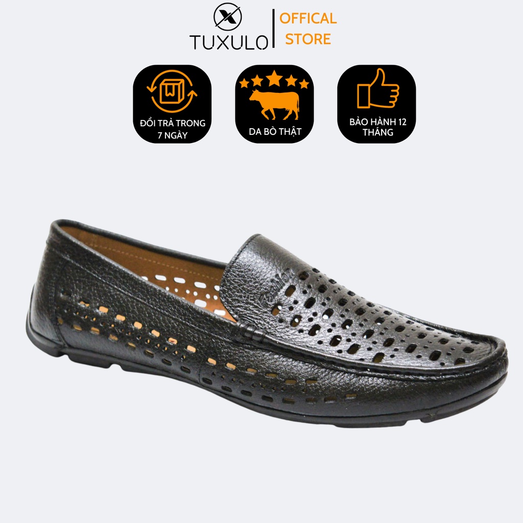 Giày tây nam khoét Lazer dáng loafer TUXULO dáng lười da bò thật đế cao su đúc khâu đế siêu bền TX01