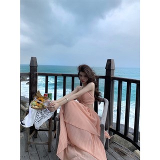 [HÀNG QC] Đầm maxi dập li cut out cam sữa