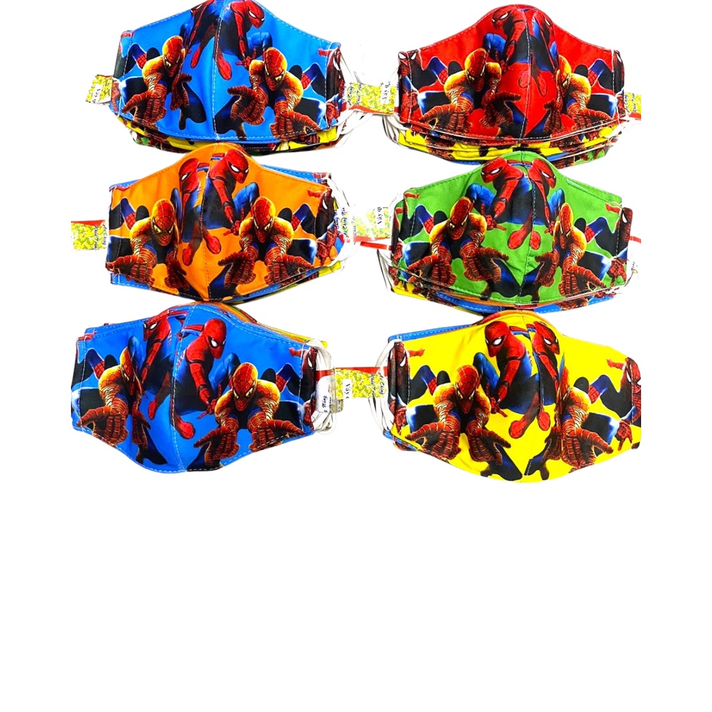 Khẩu trang vải cho bé trai có hình siêu nhân nhện dây chun co giãn