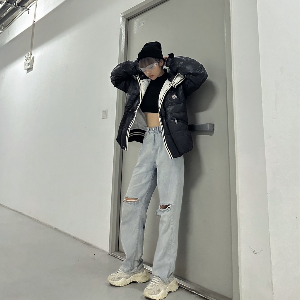 Áo Khoác Phao Lông Vũ Nữ Mùa Đông Hiệu Moncler Dày Nhẹ Có Mũ . APTL1