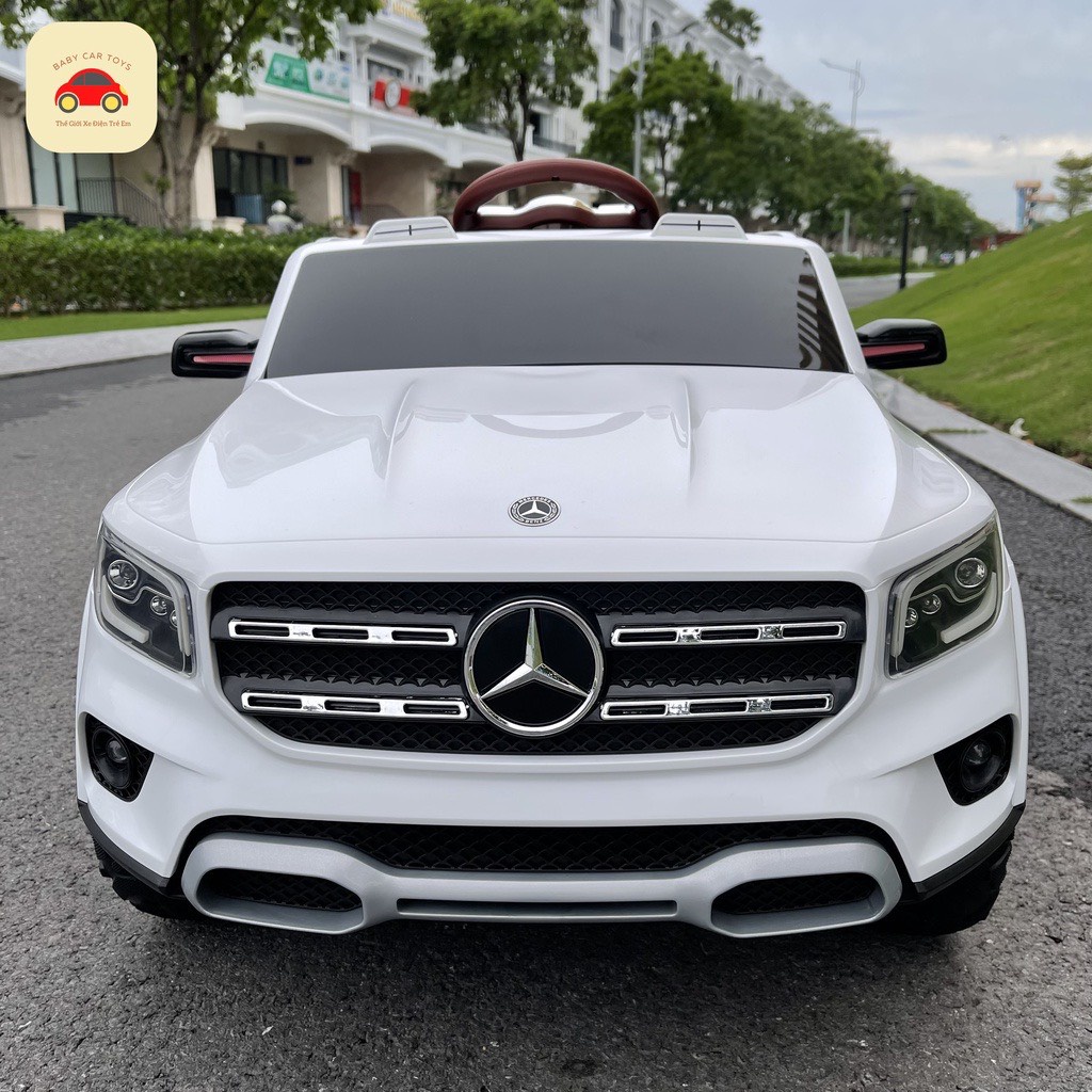 Ô tô điện MERCEDES 1201 2 chỗ 2 động cơ, ghế da, điều khiển từ xa và tự lái (Đỏ-Trắng)
