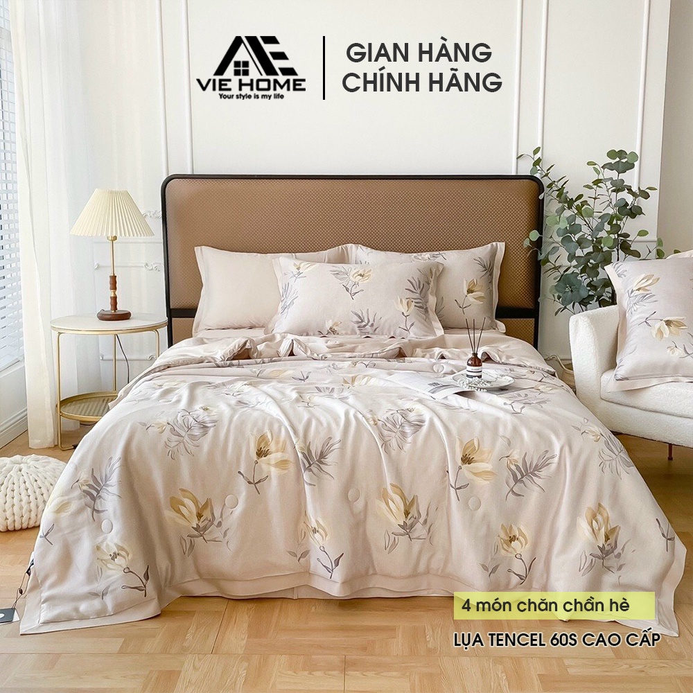 Bộ chăn ga gối Lụa Tencel 60S VIE HOME - Bedding mềm mịn thấm hút full hộp nhập khẩu cao cấp