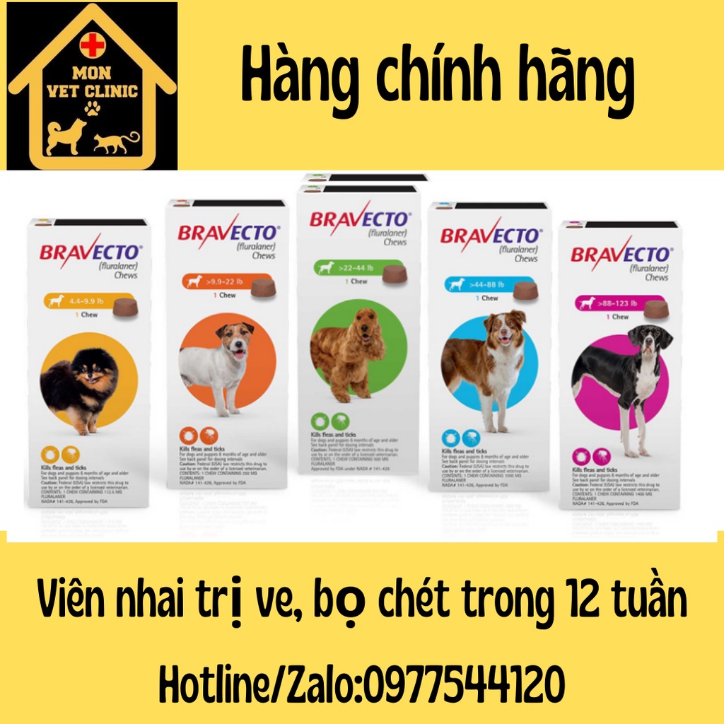 VIÊN NHAI BRAVECTO VỊ BÒ BẢO VỆ CHO CHÓ KHỎI VE-RẬN, DEMODEX.