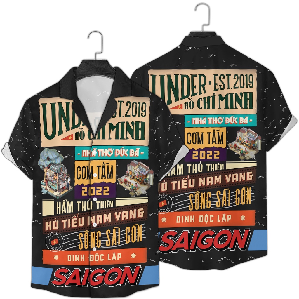 Áo sơ mi đi biển, áo Hawaii chất lụa mềm thoáng mát in hình các địa danh, phong cảnh Việt Nam Unisex