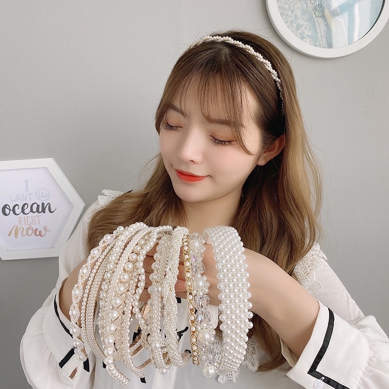 Bờm Tóc Ngọc Trai Đính Đá Phong Cách Tiểu Thư