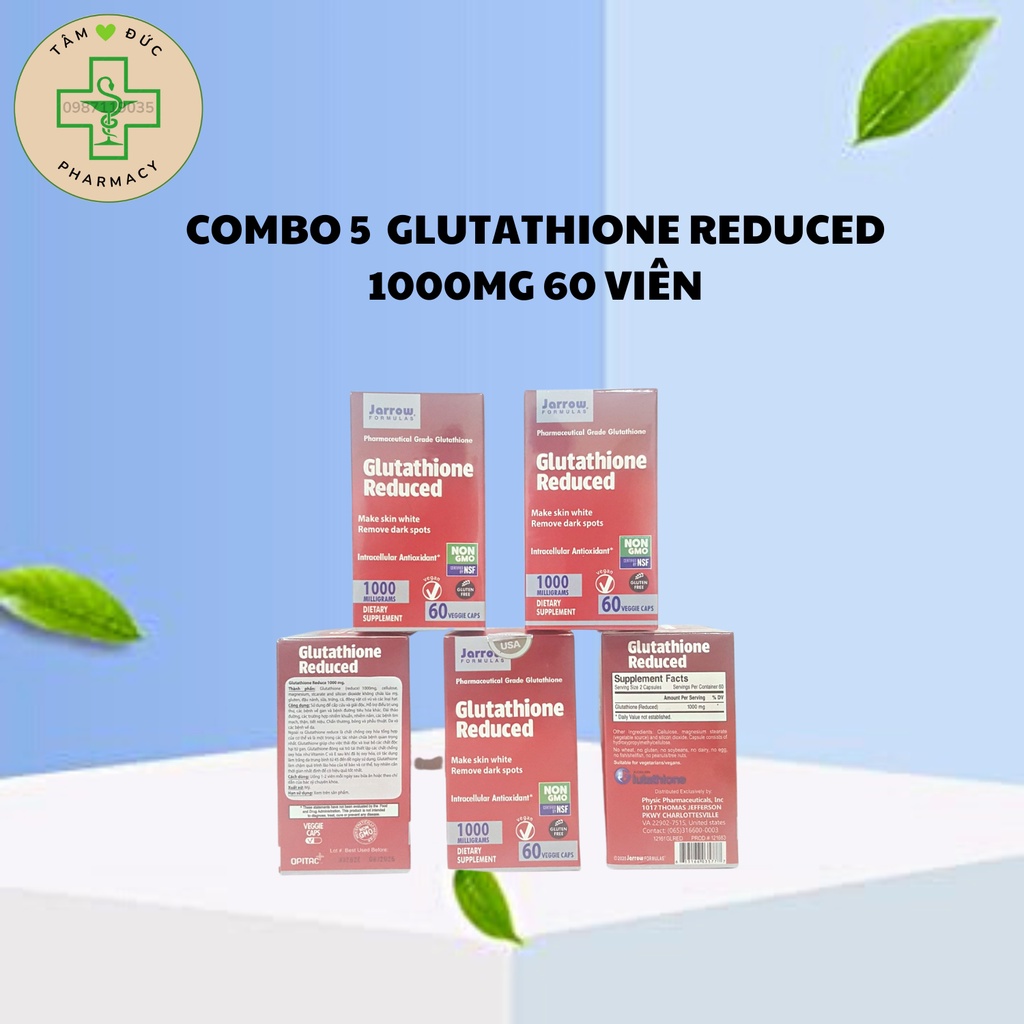 COMBO Viên Trắng Da Glutathione Reduced  1000mg 60V