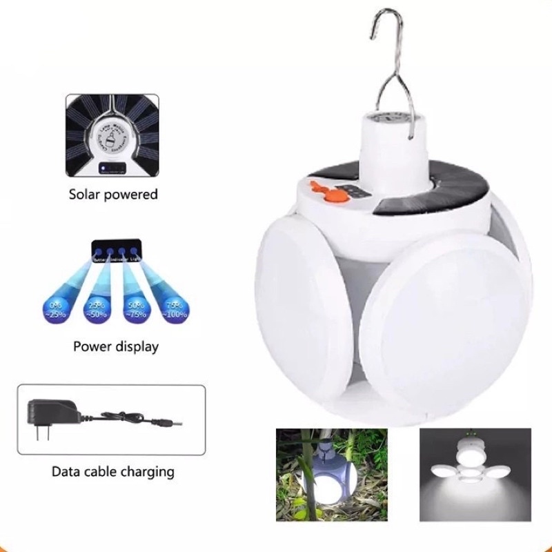 Đèn Led Năng Lượng Mặt Trời 4 Cánh 5 Bóng Football UFO Lamp 40W, Bóng Đèn Siêu Sáng Tích Điện Ngoài Trời 5 Chế Độ