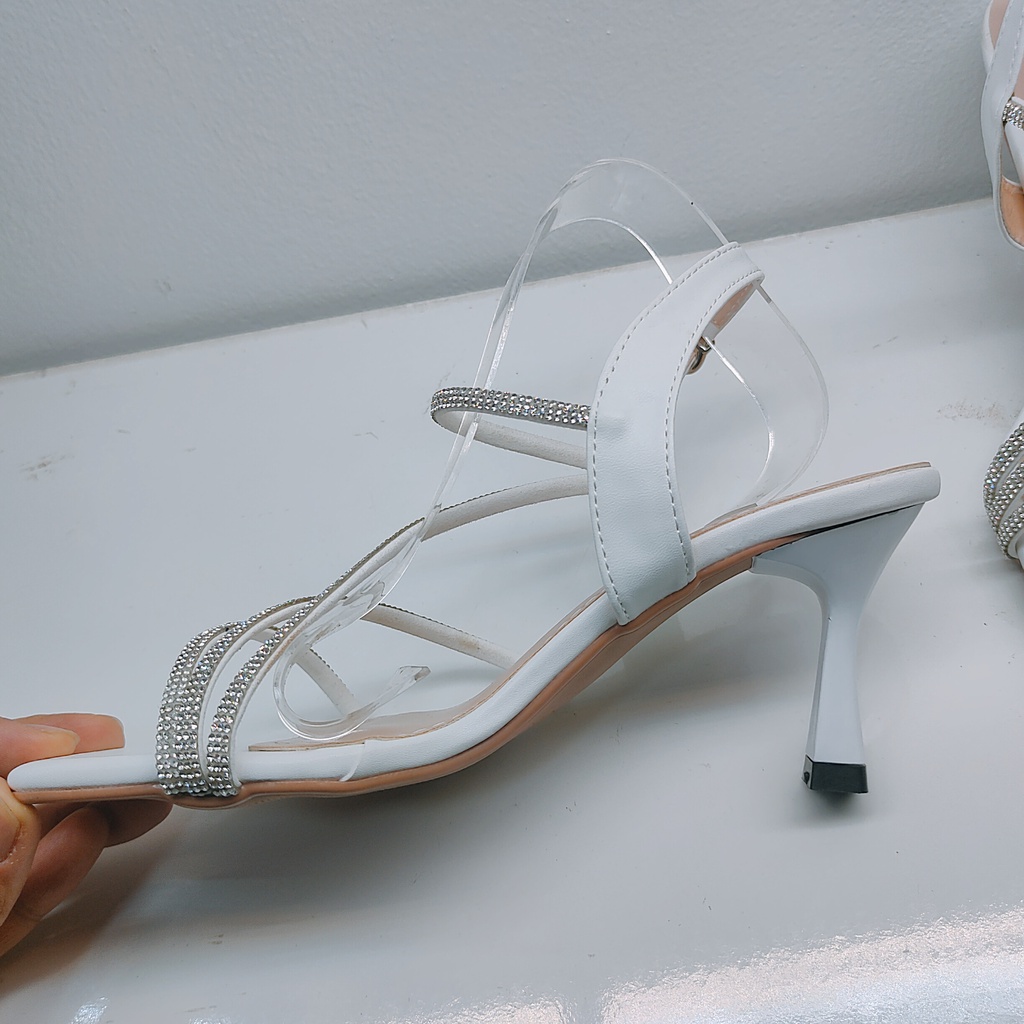 Giày cao gót nữ 7 phân Thiên Hương VNXK BP86HQ9 Sandal cao gót 7p đính kim sa sang chảnh tiểu thư đi tiệc đám cưới