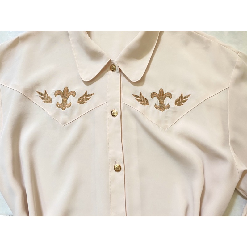 •Áo Sơmi nữ vintage nude tiểu thư họa tiết thêu siêu sang•