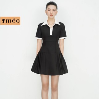 Váy liền nữ Méo shop dáng ngắn cổ sơ mi cộc tay chiết eo Sensa