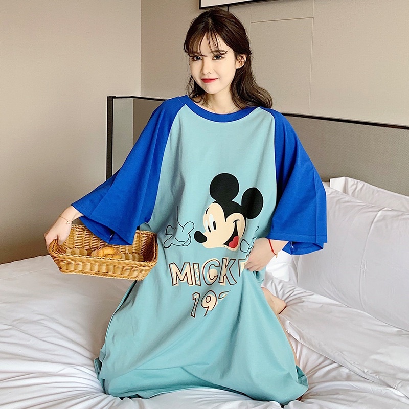 Đầm maxi thun xanh Mickey big size mặc nhà 90-115kg