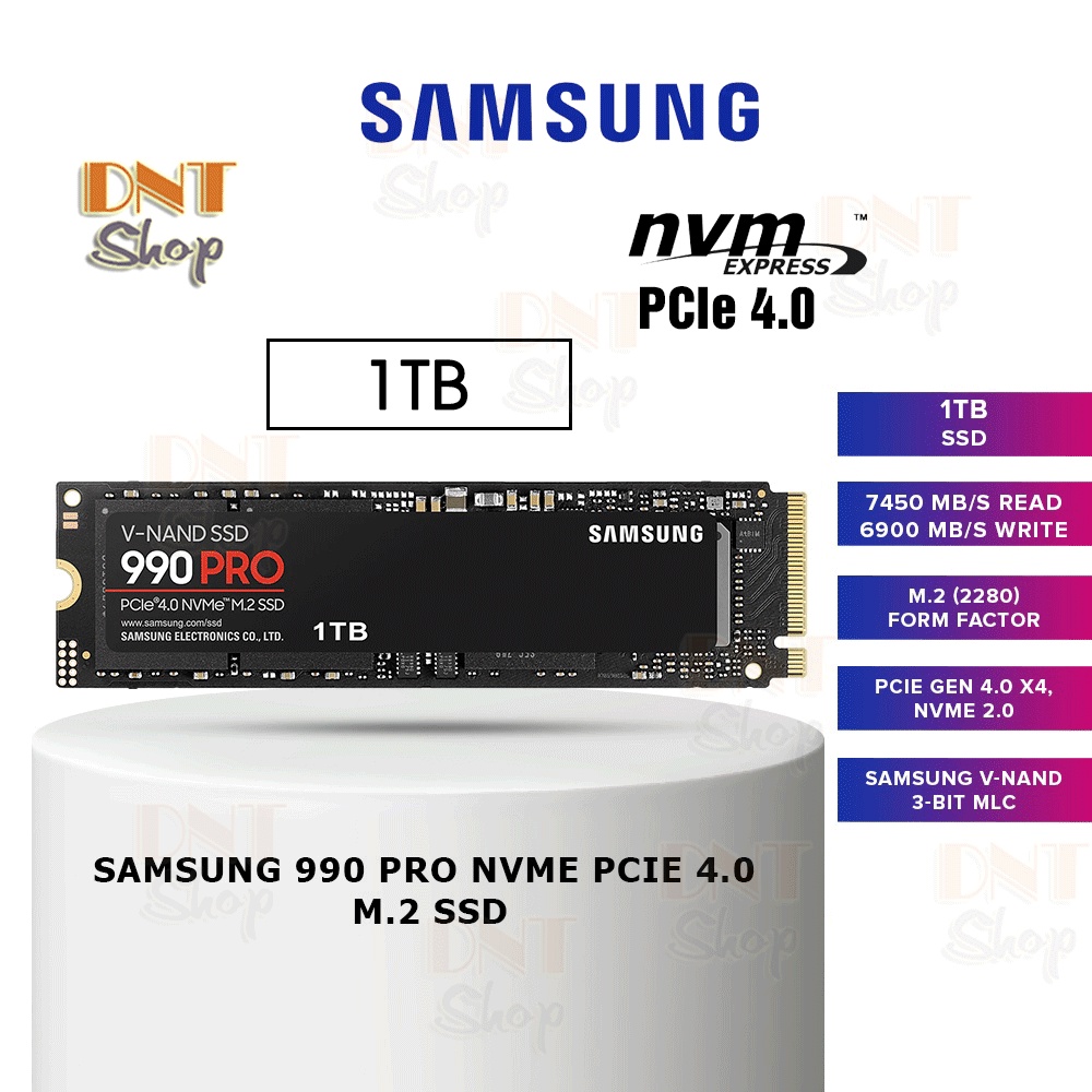 Ổ cứng SSD Samsung 990 PRO 1TB PCIe Gen 4.0 x4 NVMe V-NAND M.2 2280 (MZ-V9P1T0BW) BH 5 Năm