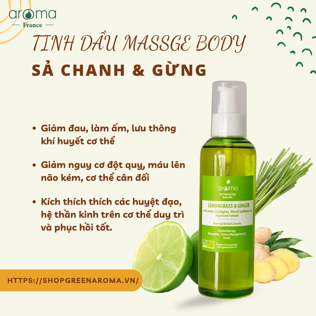 [ AROMA ] Tinh dầu massage body Sả chanh & Gừng - Lemongrass & Ginger Body Oil 100ml