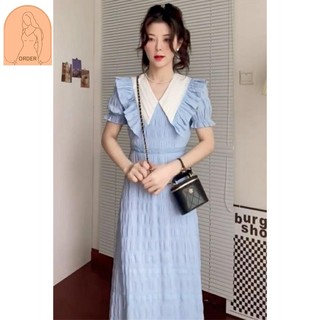 [Order] Váy Xanh Dương Cổ V Thiết Kế Nhẹ Nhàng Cho Các Nàng Tiểu Thư