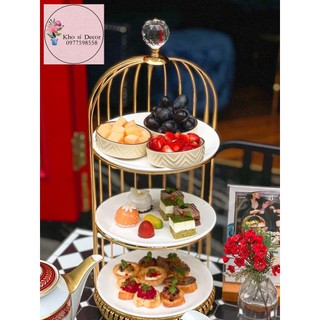 🍰 Khay Bánh Lồng Chim 3 Tầng Đĩa Sứ Trắng KBLC011 (video thật + ảnh từ khách feedback) 🍰