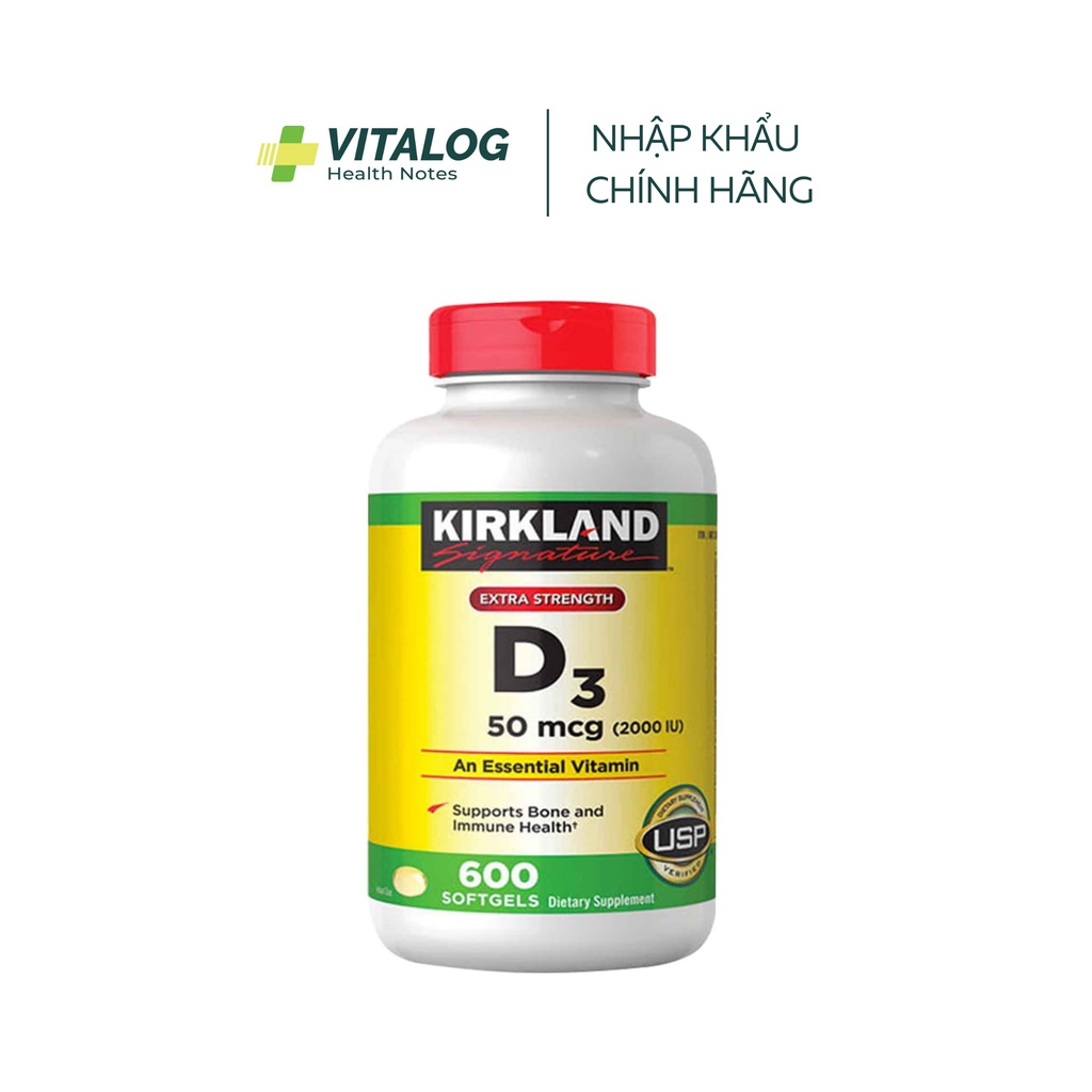Viên bổ sung Vitamin D3 Kirkland Extra 50mcg lọ 600 viên của Mỹ