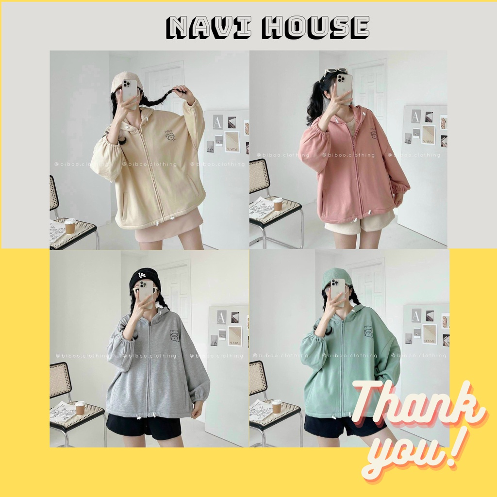 Áo khoác nỉ nữ nón 2 lớp phối 2 dây rút nón và hông in mặt gấu nhỏ có 4 màu cực đẹp