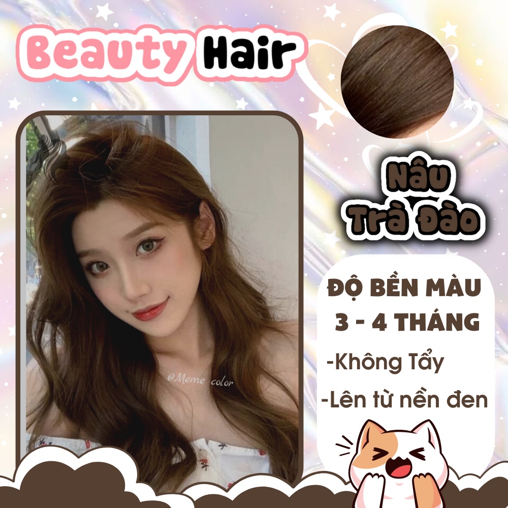 Thuốc nhuộm tóc nâu, thuốc nhuộm tóc Nâu Trà Đào không cần tẩy,nhuộm tóc tại nhà tặng kèm oxy trợ dưỡng và baobeautyhair