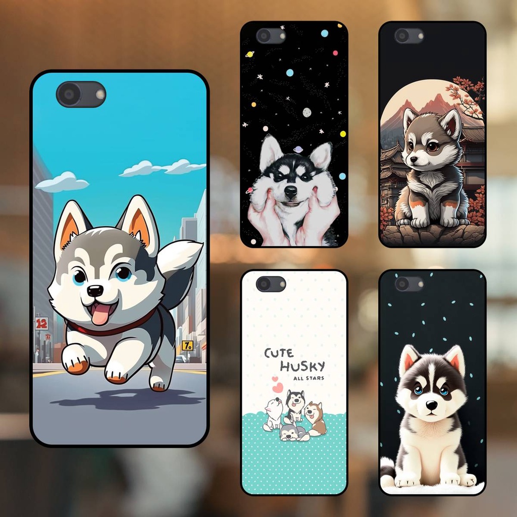 Ốp lưng điện thoại Oppo F7 Youth viền đen Chó Husky Dễ Thương