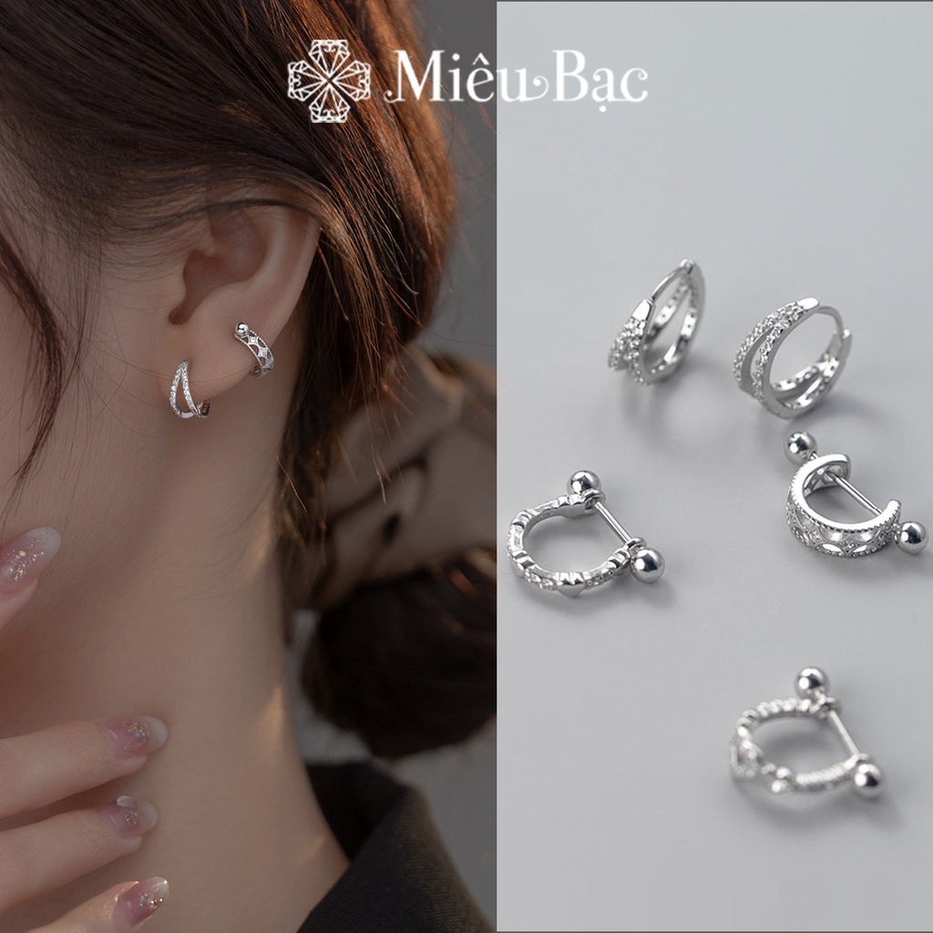 Bông tai bạc nữ Miêu khuyên vành tai bạc chốt vặn cá tính đeo helix flat conch chất liệu bạc 925 phụ kiện trang sức MB22