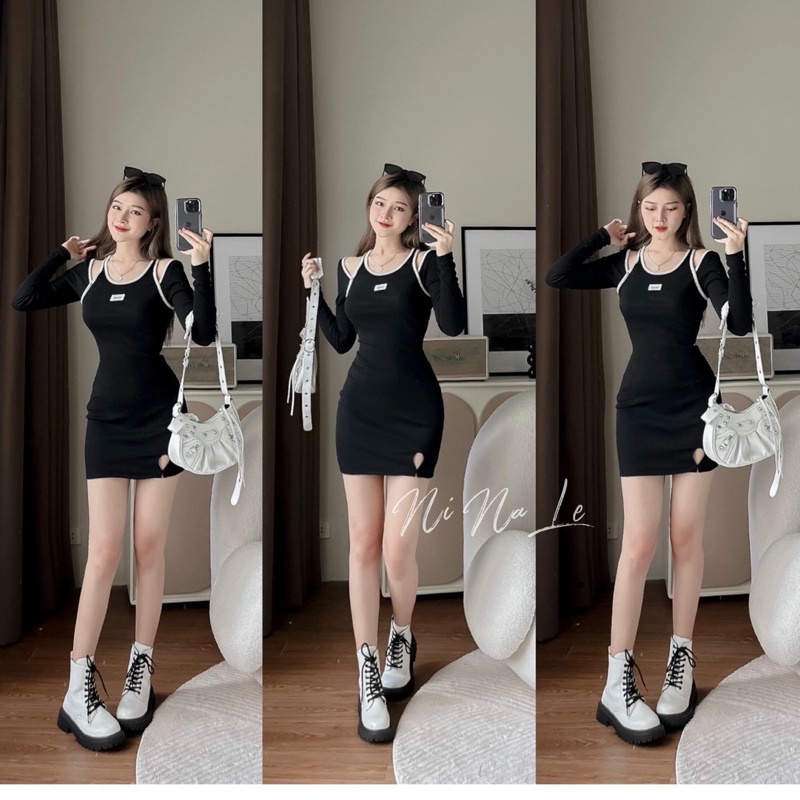 Đầm Ôm Body PHỐI TAY DÀI SÀNH ĐIỆU PHONG CÁCH