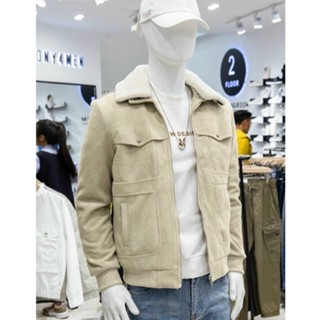  Áo khoác da lộn nam nót lông cáo sịn  áo da lộn nam hàng quảng châu cao cấp 