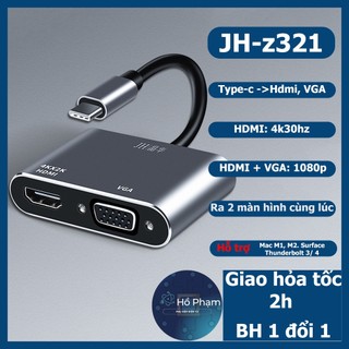 Hub Usb Type c sang HDMI+VGA cho Táo, XPS, SS Dex hỗ trợ táo M1, M2 - JH Z321 - Hồ Phạm