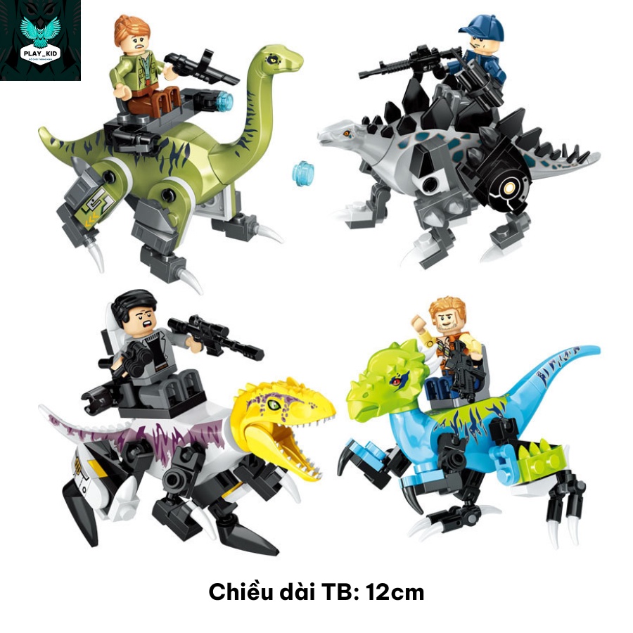 Đồ chơi lắp ghép khủng long mini, bộ 4 chiến binh khủng long hộp đựng xịn sò