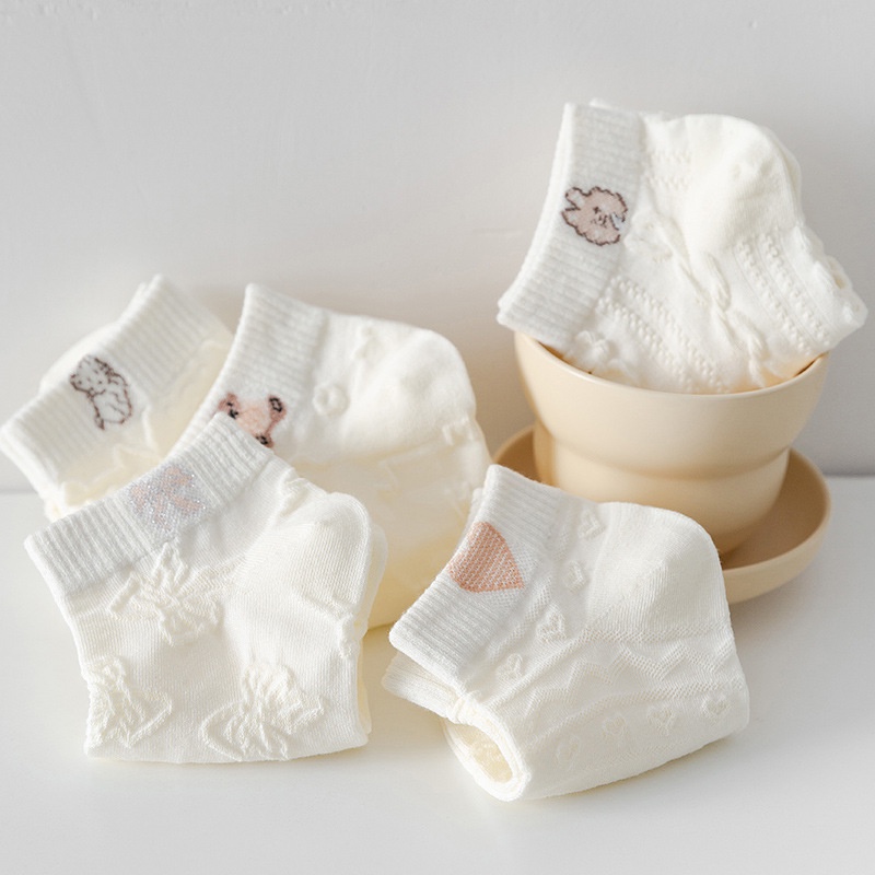 Vớ FHYL cotton cổ thấp màu trắng in họa tiết hoạt hình phong cách Nhật Bản dễ thương thời trang xuân hè dành cho nữ
