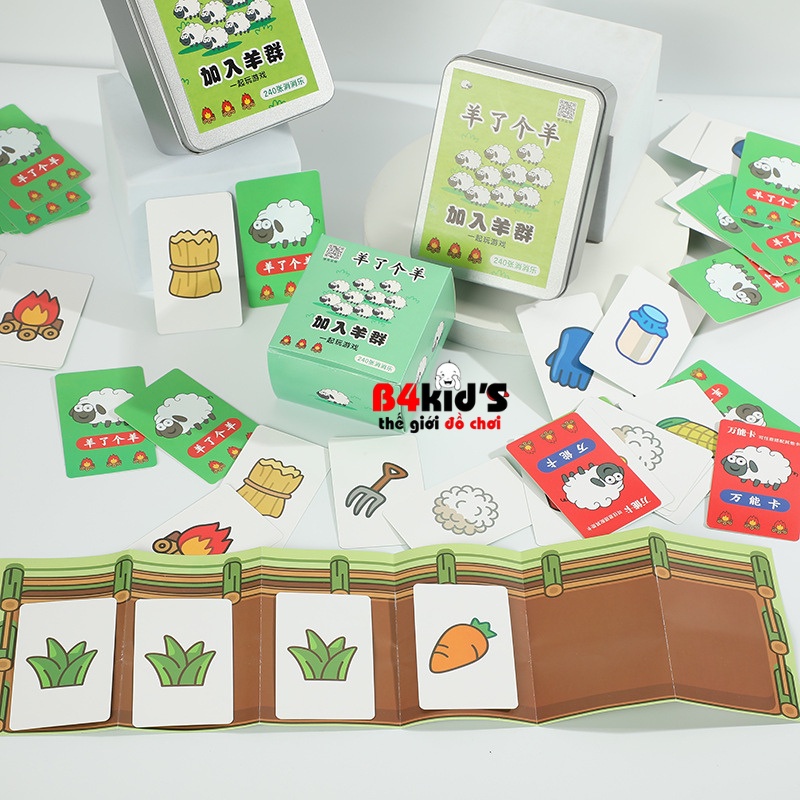 Trò chơi nuôi cừu bông 480 thẻ bài giấy hộp inox vui nhộn B4KIDS
