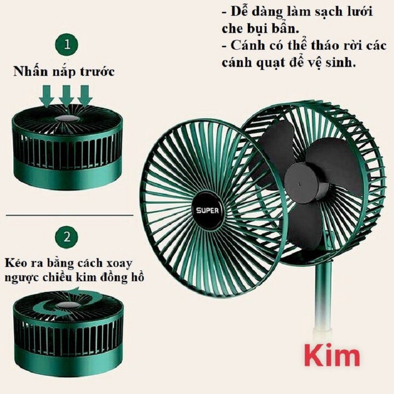 Quạt Tích Điện Để Bàn Gấp Gọn Super thiết kế thông minh, tiết kiệm không gian, Quạt Tích Điện được nhiều người tin dùng