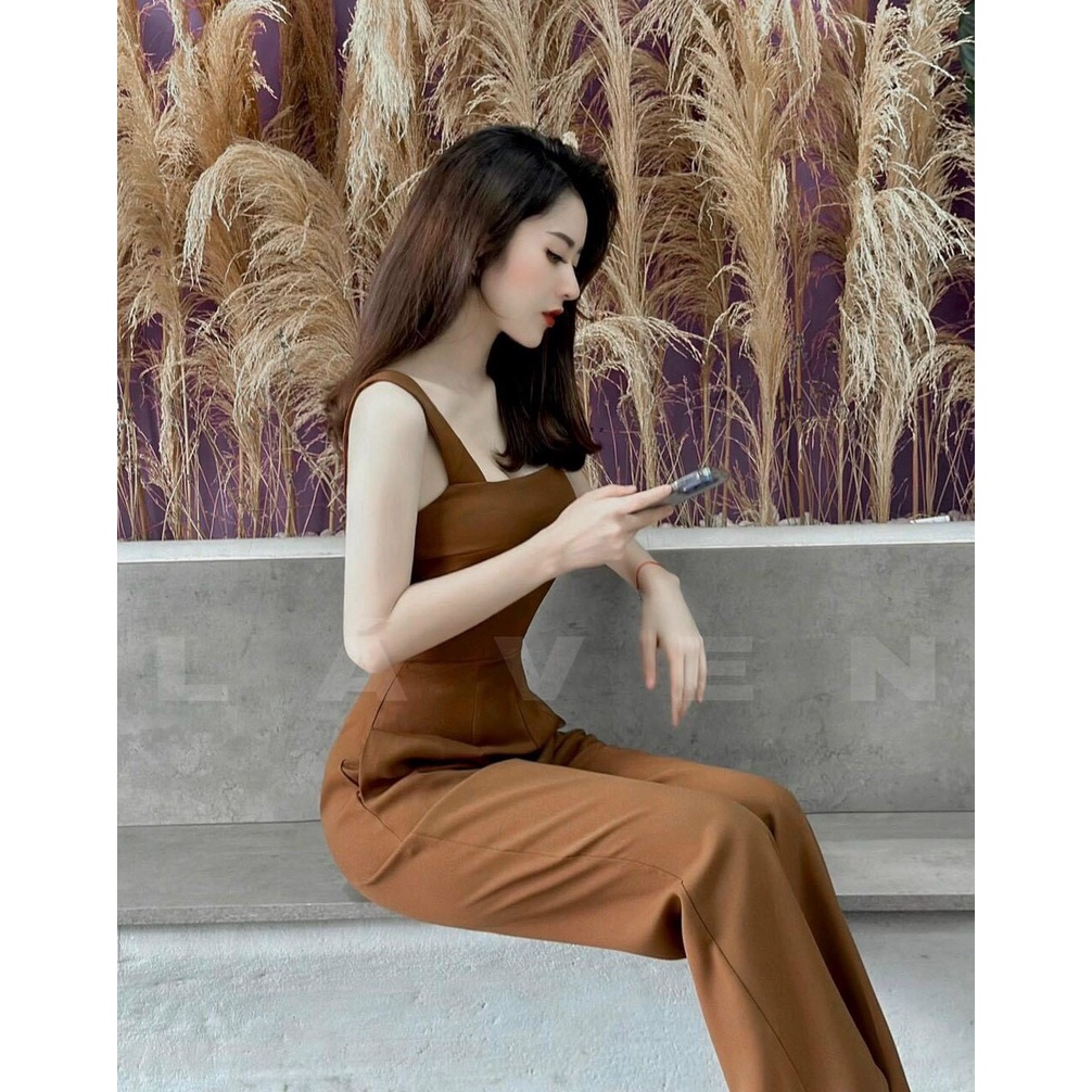 Set bộ nữ jum ống rộng kiểu dáng hai dây có mút hở lưng chiết eo thanh lịch
