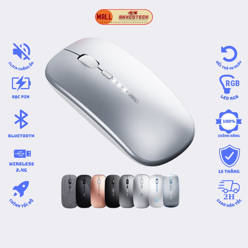 Chuột Không Dây MAXCOTECH Inphic M1P Tự Sạc Pin,Có Bluetooth Nút Bấm Im lặng độ nhạy 1600DPI