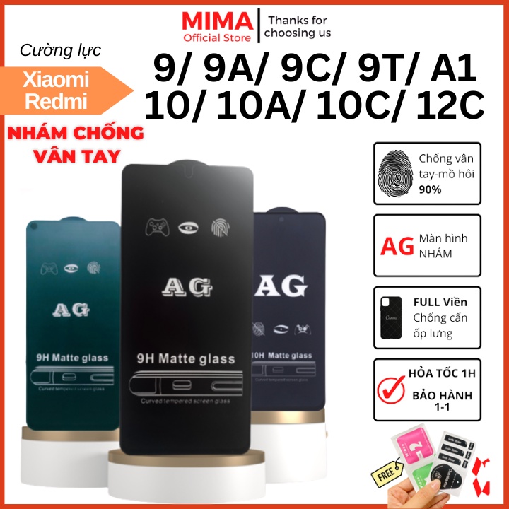 Kính Cường Lực Chống Vân Tay Nhám Xiaomi Redmi 12c 10c 10a 10 9 9A 9C 9T Full màn chống xước tặng bộ dán