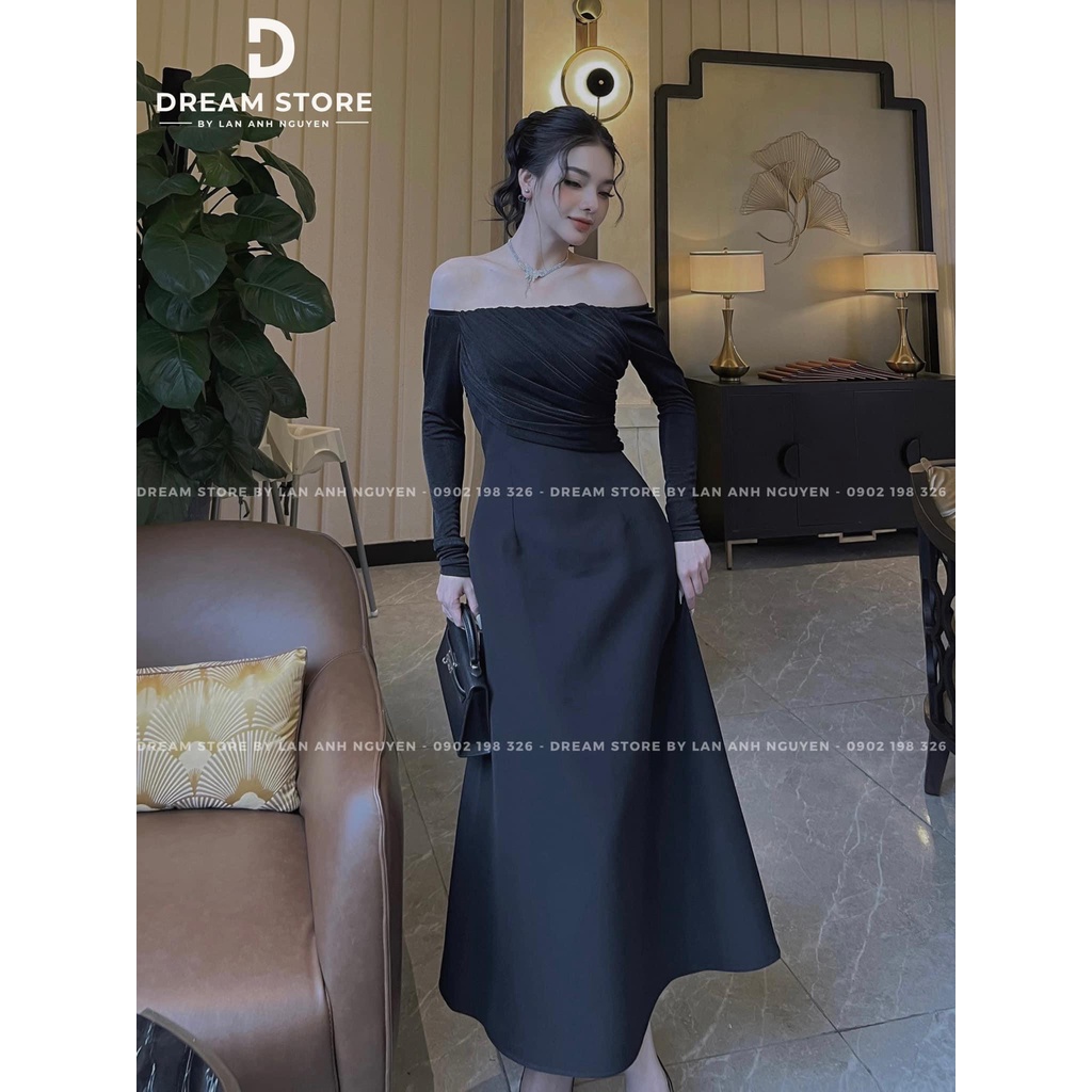 ĐẦM BIGSIZE BẸT VAI DÁNG DÀI TAY DÀI SANG TRỌNG D217 (TÁO ĐỎ BIGSIZE 55-90KG) 🍎🍎🍎