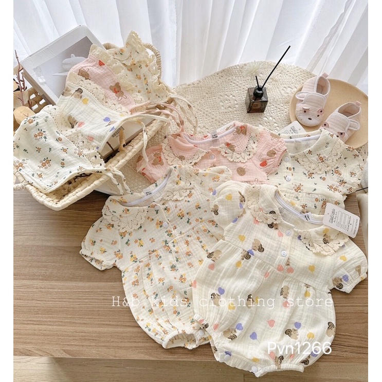 Body xô muslin kèm mũ cực xinh cho bé
