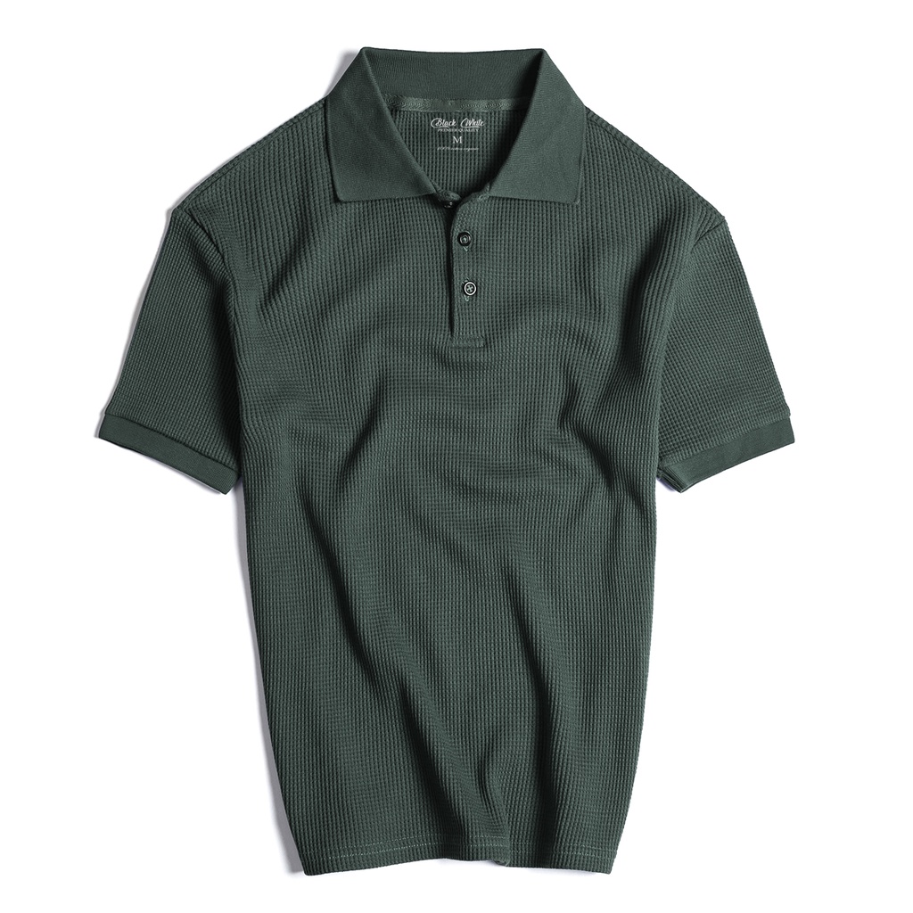 Áo Thun Polo Màu Xanh VEE Chất Liệu Hiven Dệt Sợi Đan Form Dáng Phối Đồ Sang Trọng & Phá Cách | Black White
