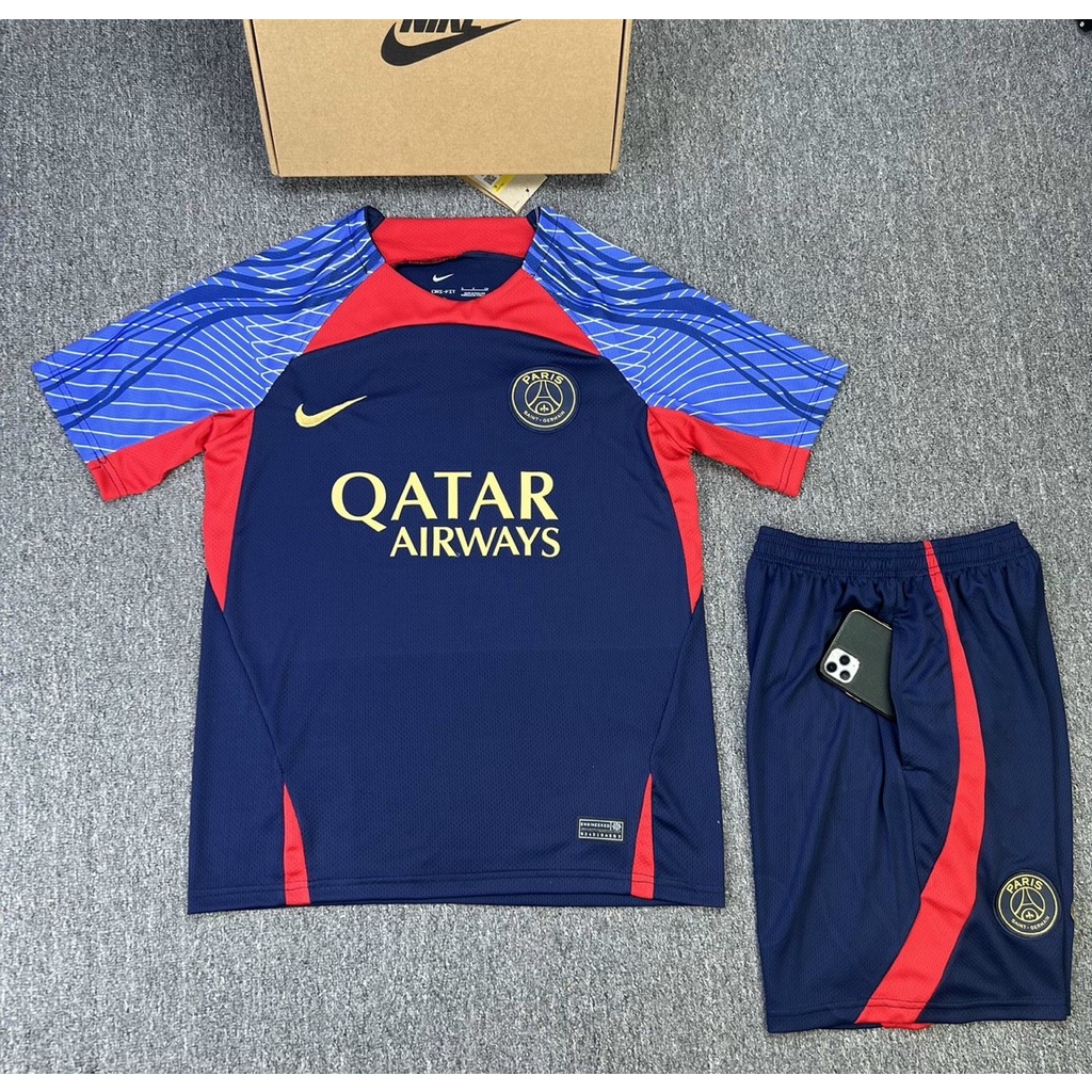 Áo Bóng Đá CLB PSG, Áo Đá Banh PARI - Mẫu Training Quần Có Túi - Vải Polyester Gai Thái Cao Cấp