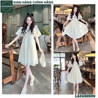 Váy Nữ Dáng Xoè Chất Vải Gấm Viền Bèo Ngực Thiết Kế Sang Chảnh, Đầm Kem Tay Bồng Điệu Đà Đi Chơi Đi Làm Cực Xinh - LAZA